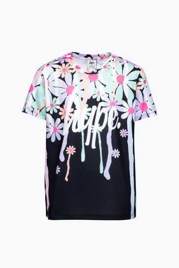 Hype. Girls Daisy Drip Black T-Shirt