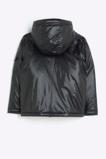 Buy River Island Black Boys High Shine Mid Weight Coat from Next