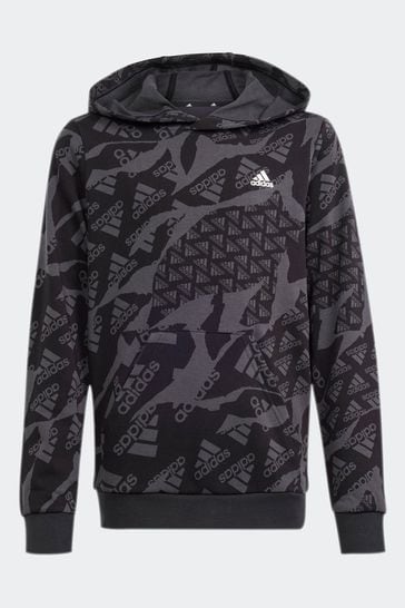 adidas Black Kids Sportswear Essentials All-Over Print Hoodie