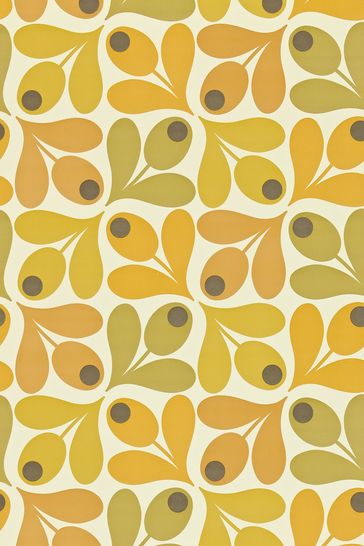Orla Kiely Yellow Multi Acorn Wallpaper Wallpaper