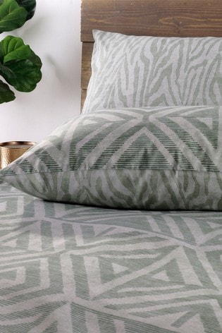 furn. Sage Green Tanza Global Geometric Reversible Duvet Cover and Pillowcase Set
