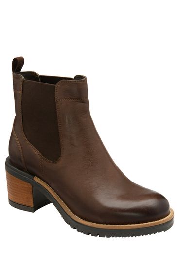 Ravel Brown Leather Cleated Sole Ankle Boots