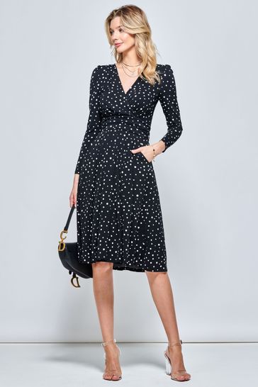 Buy Jolie Moi Spot Long Sleeve Jersey Black Dress from Next Luxembourg