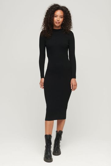 Superdry Black Backless Bodycon Midi Dress