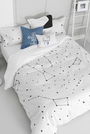 Happy Friday White Constellation Duvet Cover and Pillowcase Set