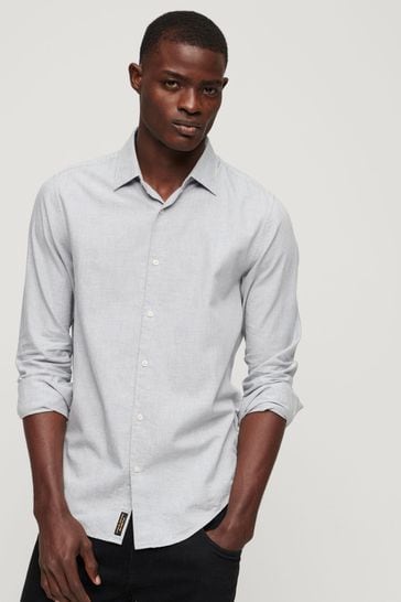 Superdry Grey Long Sleeved Cotton Smart Shirt