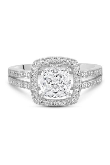 Silver cubic zirconia halo cluster ring clearance