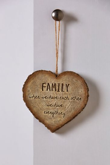 Brown Heart Shaped Family Slogan Hanging Decoration