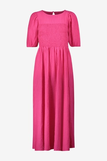 Pink Textured Midi Summer Dress