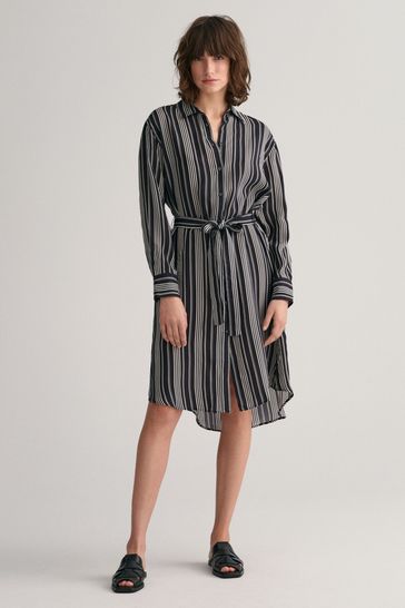 GANT Relaxed Fit Striped A-Line Shirt Black Dress
