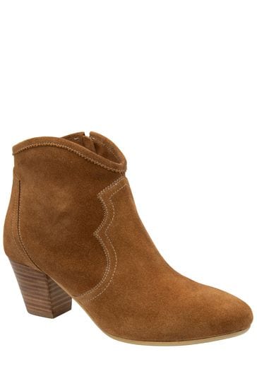 Ravel Brown Suede Leather Block Heel Ankle Boots