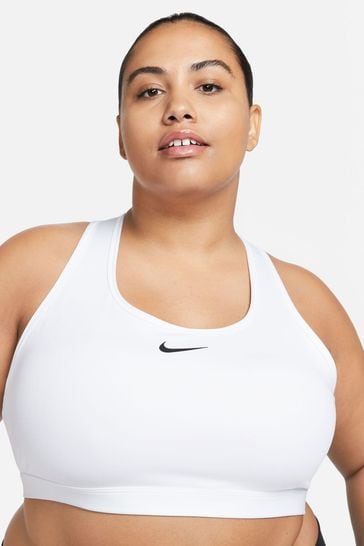 Nike White Curve Swoosh Medium Support Sports Bra