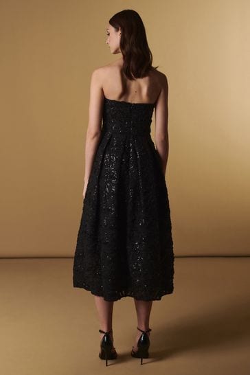 Premium black sequin embroidered bandeau hot sale midi dress