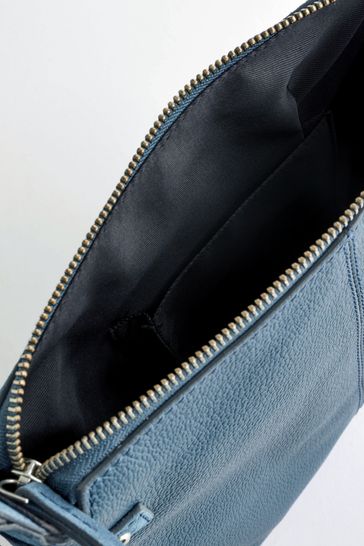 Blue Leather Pocket Messenger Bag