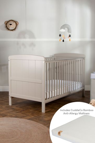 Juliet Cot Bed in Grey With Sprung Mattress By Cuddleco