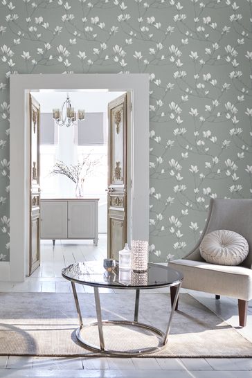 Laura Ashley Slate Magnolia Grove Wallpaper Sample Wallpaper