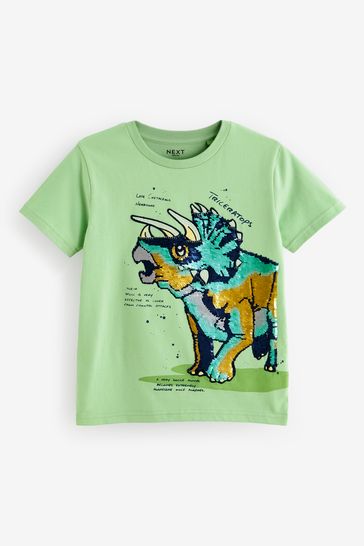 Green Dino Short Sleeve Flippy Sequin T-Shirt (3-16yrs)