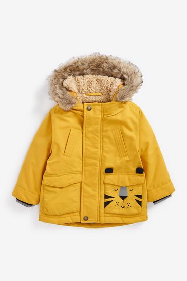 Yellow Faux Fur Hooded Parka Coat (3mths-7yrs)