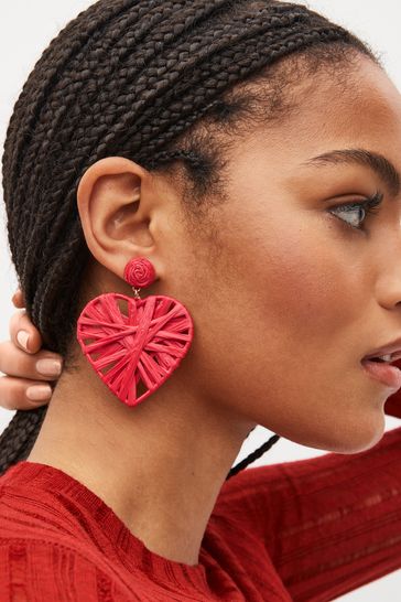 Red Heart Raffia Statement Earrings