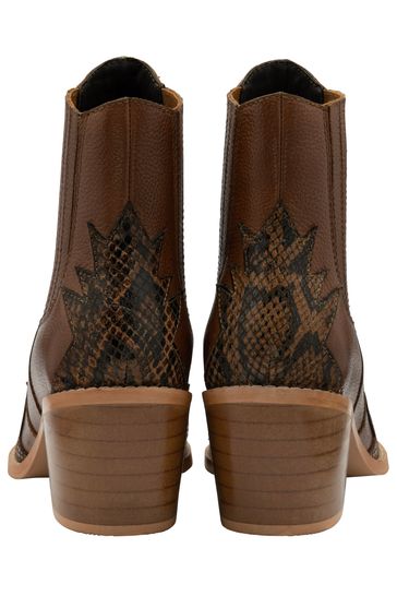 Ravel Brown Leather Block Heel Western Ankle Boots