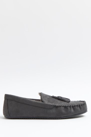 River Island Grey Moccasin Slippers