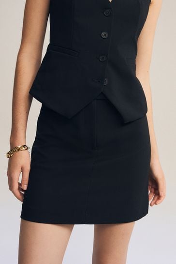 Black Tailored Stretch Mini Skirt