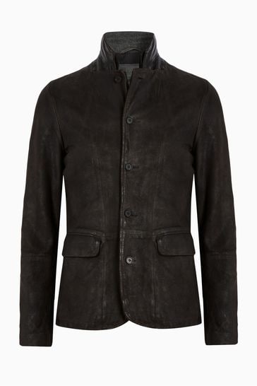 Buy AllSaints Grey Survey Leather Blazer from Next Luxembourg