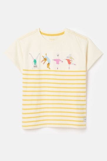 Camiseta de manga corta amarila con estampado artístico Astra de Joules