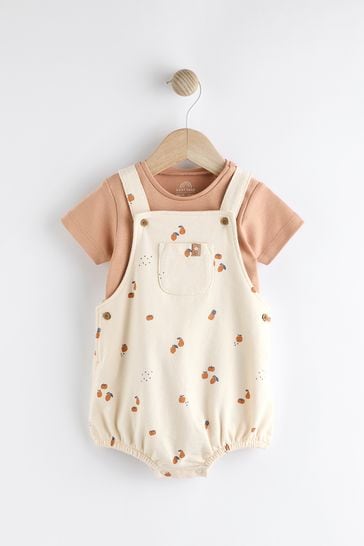 Cream Peach Dungarees And Bodysuit Baby Set (0mths-2yrs)