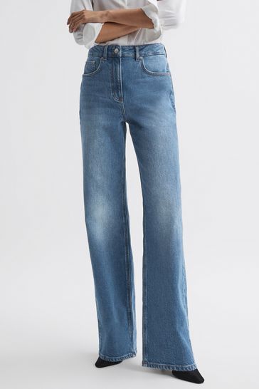 Buy Reiss Mid Blue Marion Petite Mid Rise Wide Leg Jeans from Next Iceland
