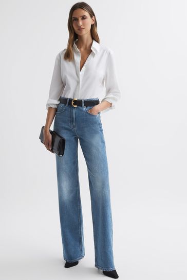 Buy Reiss Mid Blue Marion Petite Mid Rise Wide Leg Jeans from Next South Korea