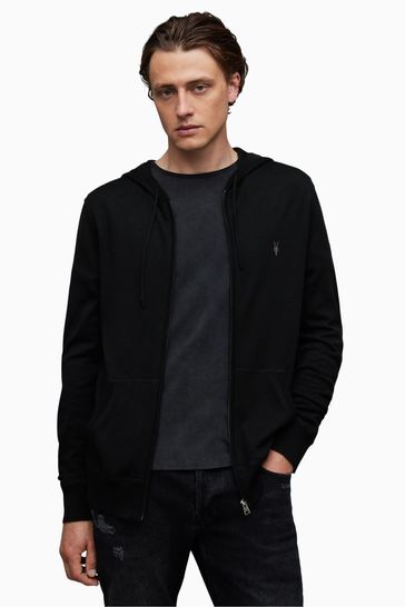 AllSaints Black Mode Merino Zip Hoodie