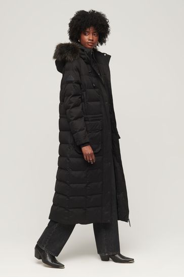 Buy Superdry Black Faux Fur Hooded Parka Longline Coat from Next