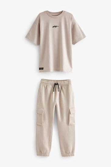 Neutral Cargo Joggers And T-Shirt Set (3-16yrs)