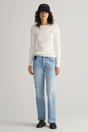 GANT Cream Stretch Cotton Cable Knit Jumper