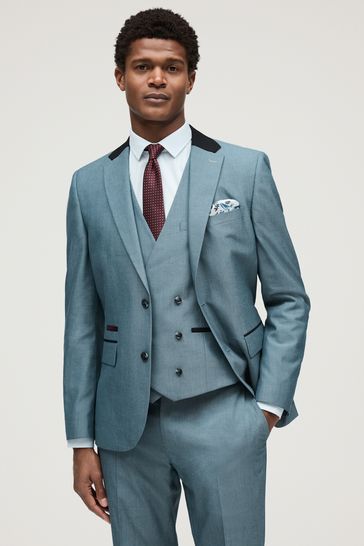 Buy Light Blue Slim Fit Trimmed Suit Jacket from Next Kuwait