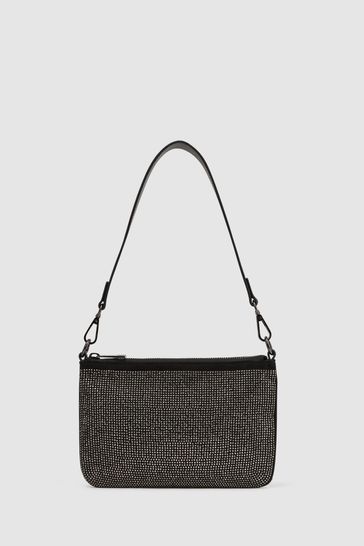 Reiss Black Clementine Embellished Shoulder Bag