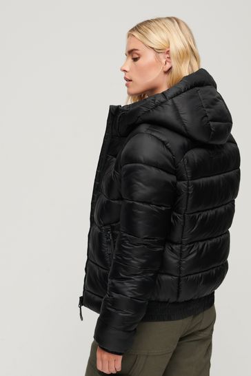 Black puffy bomber jacket deals
