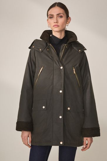 Buy Khaki Green Premium British Waxed Cotton Jacket from Next Luxembourg