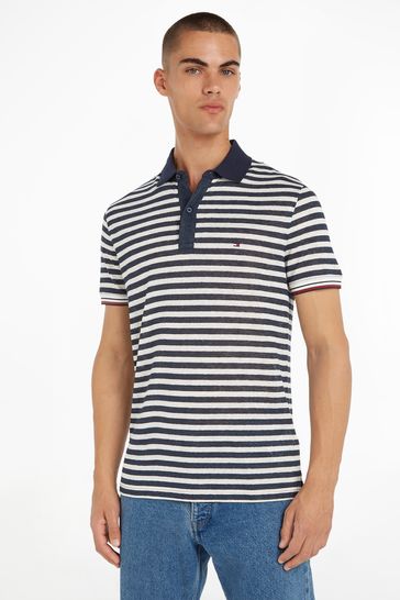 Tommy Hilfiger Blue Breton Stripe Linen Polo Shirt
