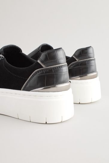 Buy Black Forever Comfort Side Zip Metallic Detail Trainers from