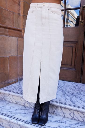 Ecru White Premium Denim Maxi Skirt