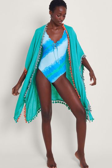 Monsoon Blue Contrast Tassel Cover-Up