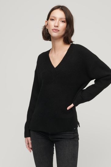 Buy Superdry Black Oversized V Neck Jumper from Next Hungary