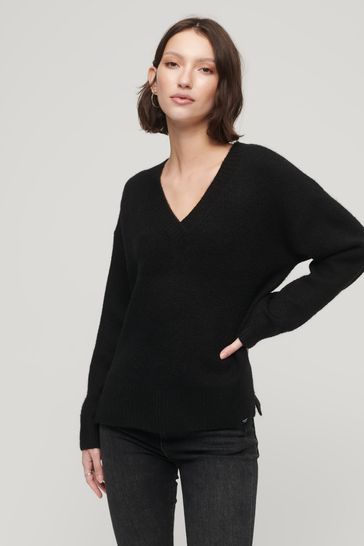 Superdry Black Oversized V-Neck Jumper