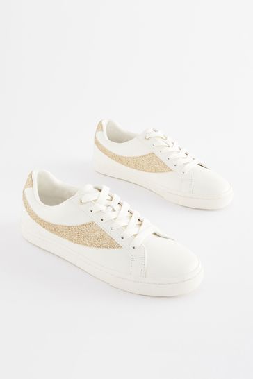 White Forever Comfort® Glitter Detail Lace-Up Trainers