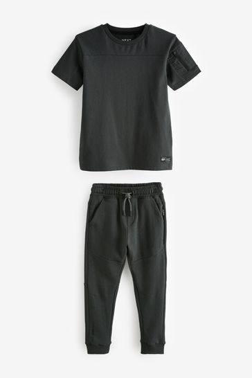 Buy Charcoal Grey Utility Short Sleeve T Shirt And Joggers Set 3