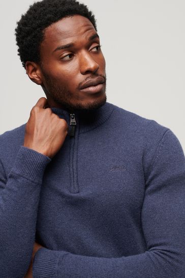 Buy Superdry Dark Blue Essential Embroided Knitwear Henley Jumper from Next Luxembourg