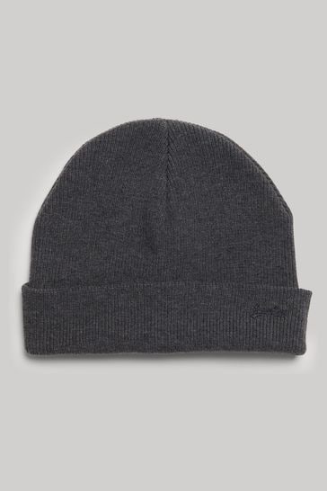 Buy Superdry Grey Knitted Logo Beanie Hat from Next USA