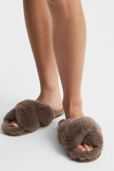 Buy Reiss Grey Aspen Faux Fur Slippers from Next Australia